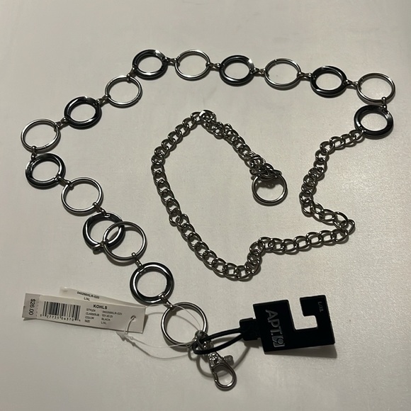 Gunmetal & Silver Metallic Circle Chain Belt L/XL 47” long 1 1/4” across circle - Picture 1 of 8